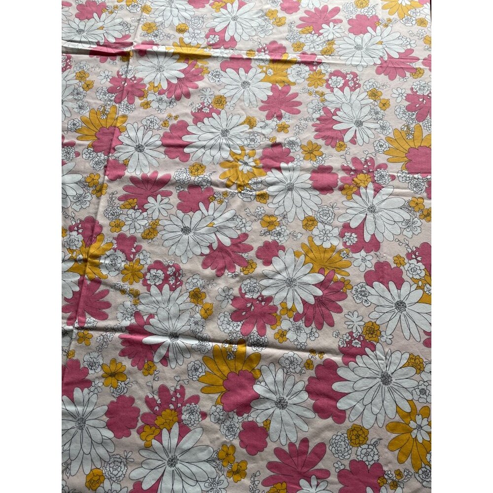 Vintage Floral Size Twin Sheet With Pink & Yellow Flowers Retro 1970s Groovy USA